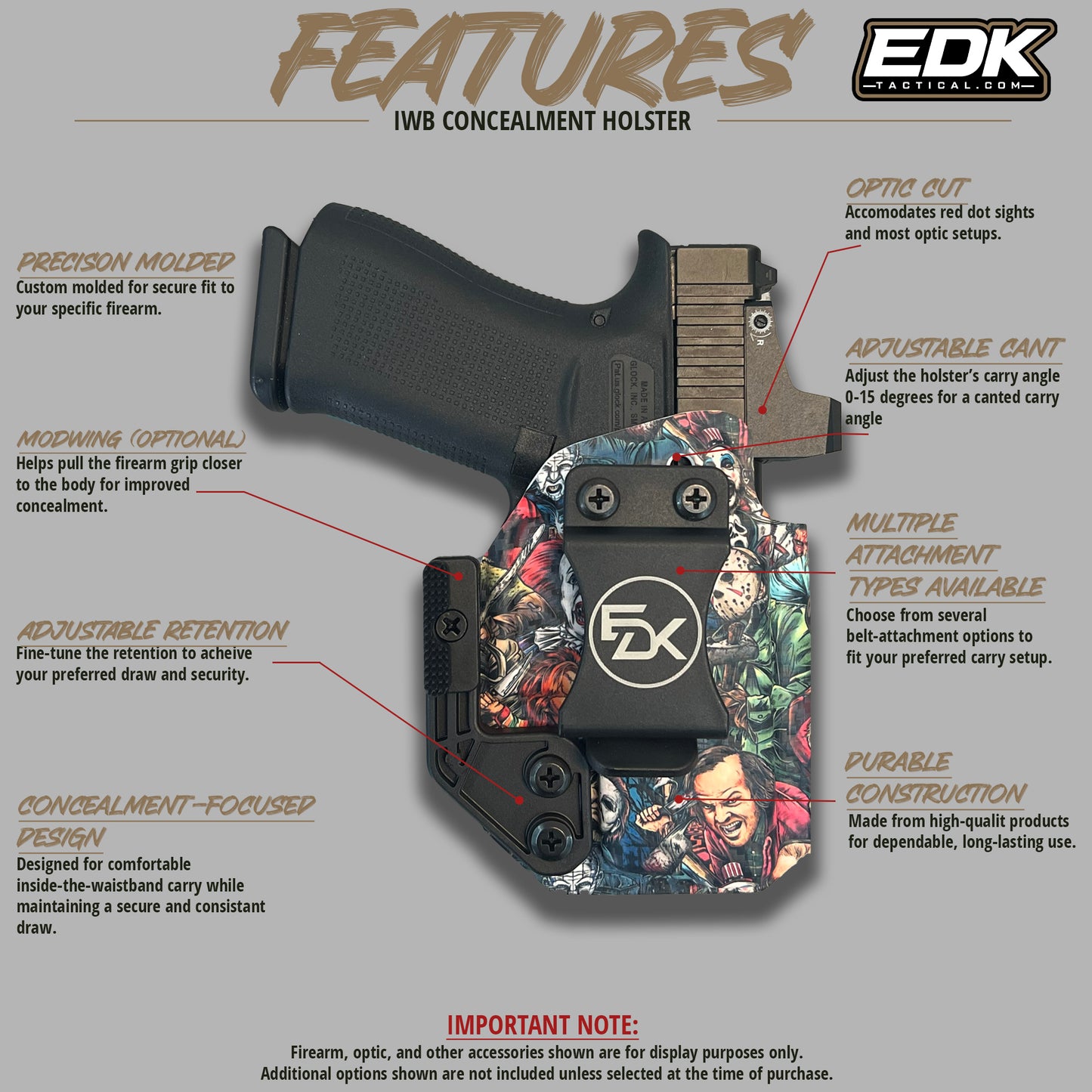 Carbon fiber textured Halloween printed IWB holster with belt clip and Modwing features