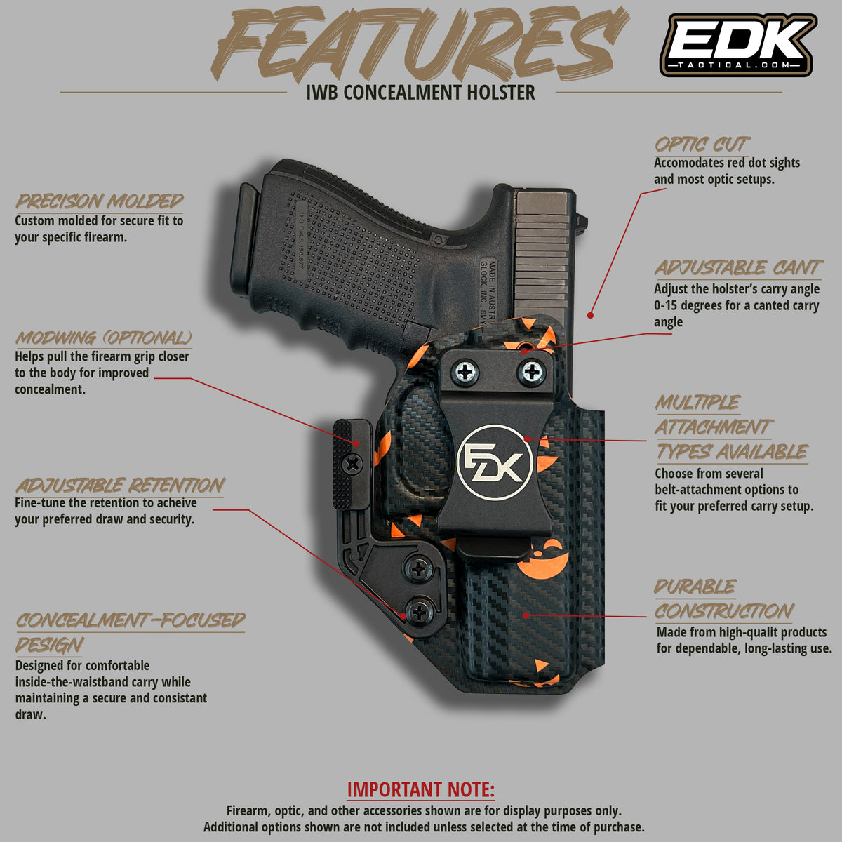 Halloween Pumpkins Black IWB holster features with adjustable retention, cant and carry options | EDK Tactical