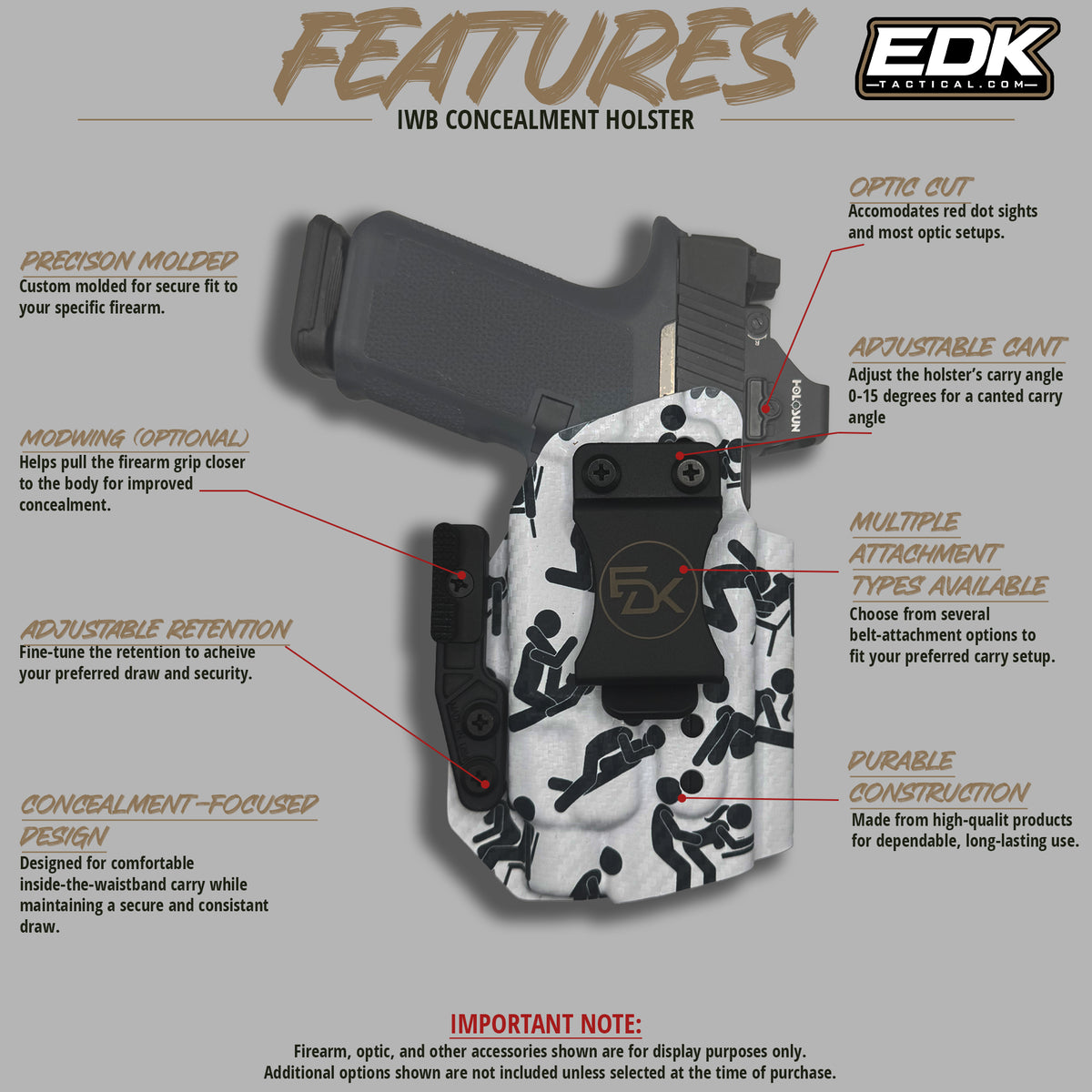 IWB holster Modwing concealment comparison with no wing, small and large attachments | EDK Tactical