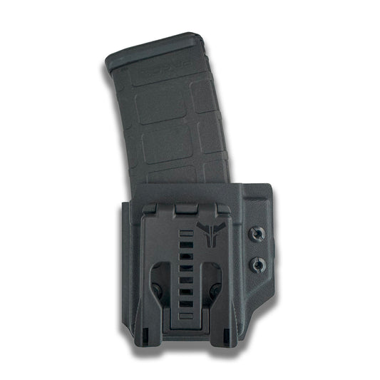 AR-15 Kydex magazine carrier with adjustable retention and belt clip