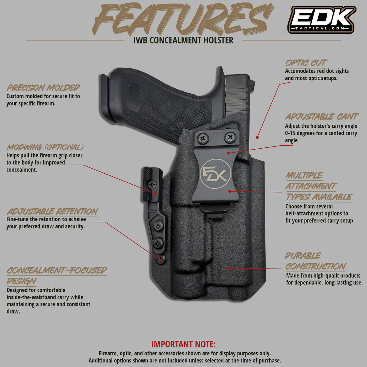 IWB holster clip options for Fits Glock 17 and Fits Streamlight TLR-1 HL-X