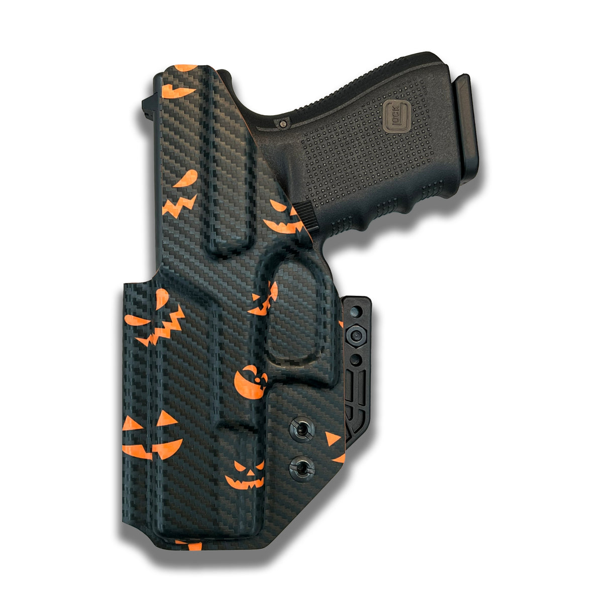 Halloween Pumpkins Black IWB holster rear view showing belt clip and hardware | EDK Tactical
