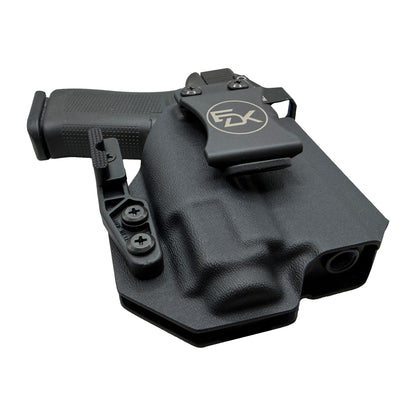 Light-bearing IWB holster showing open-end muzzle clearance