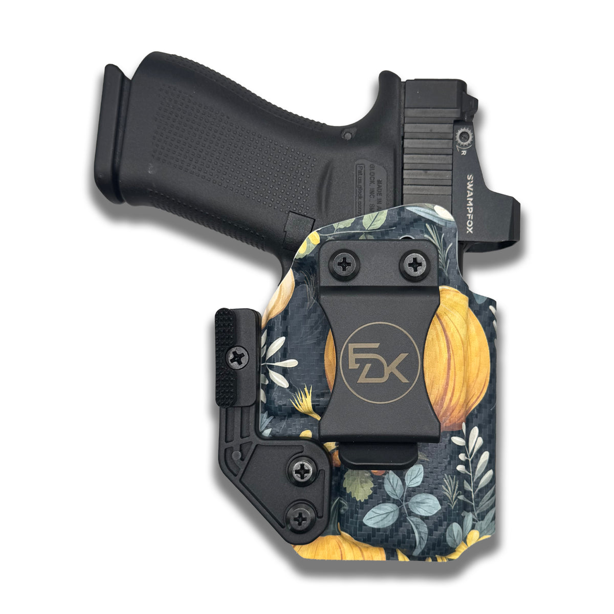 Fall Pumpkins IWB holster front view with autumn pumpkin print | EDK Tactical