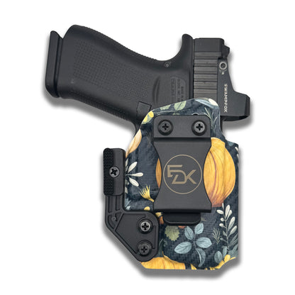 Fall Pumpkins IWB holster front view with autumn pumpkin print | EDK Tactical