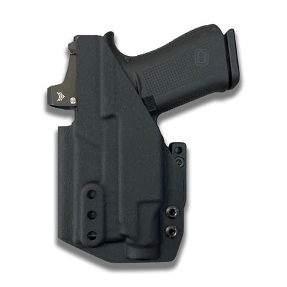 Light-bearing IWB holster showing adjustable retention