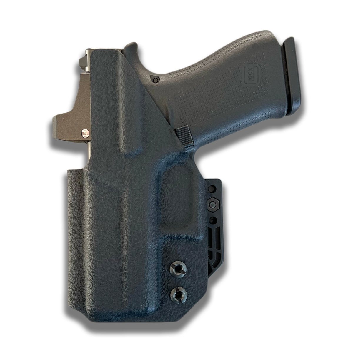 Black IWB holster designed to fit Glock 43 and 43X, back view