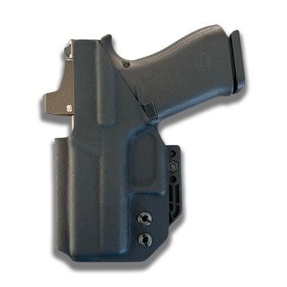 Black IWB holster designed to fit Glock 43 and 43X, back view