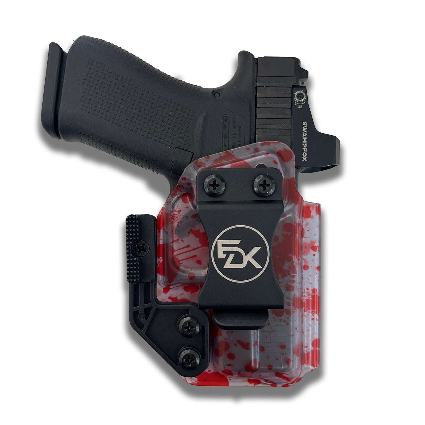 Bloody Handprint Ghost Clear IWB Kydex holster front and rear view