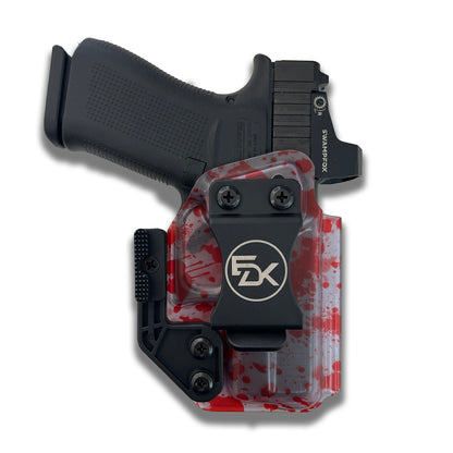 Bloody Handprint Ghost Clear IWB Kydex holster front and rear view