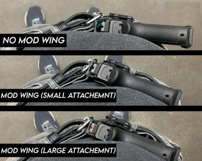 Close-up of a ModWing attachment on an IWB Kydex holster, designed to press against the belt and reduce printing.