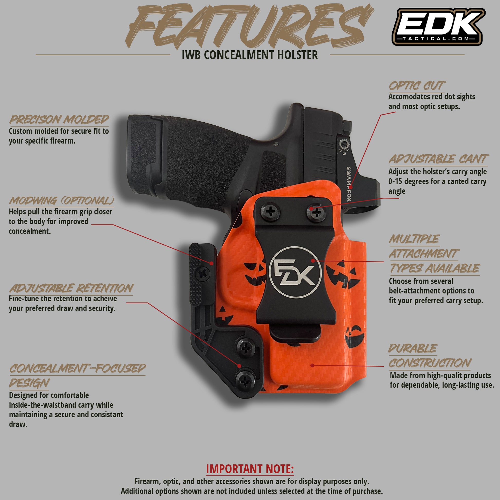 Halloween Pumpkins Orange IWB holster features and adjustment options | EDK Tactical