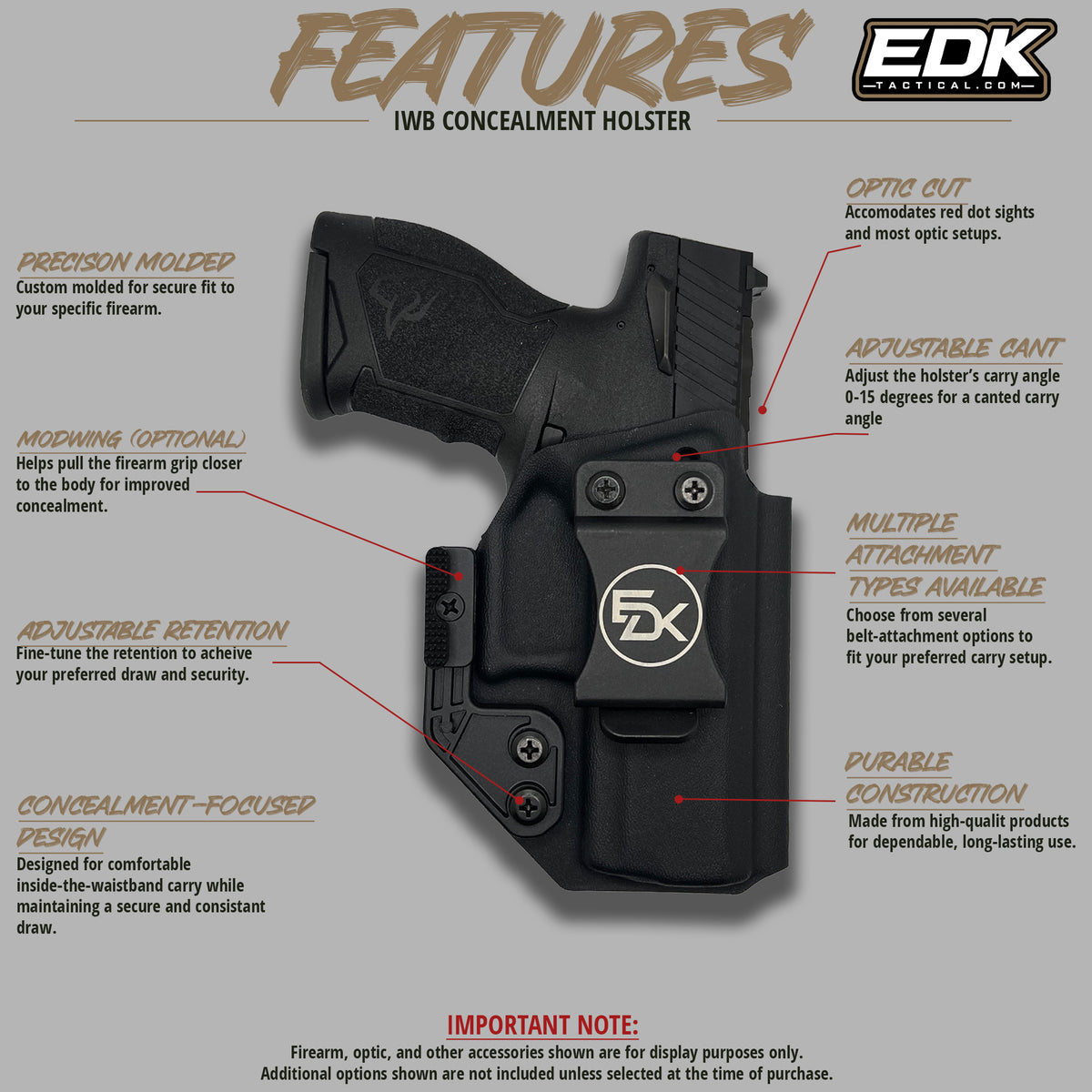Fits Taurus TX22 Gen 1 IWB Holster | EDK Tactical features fomi clip