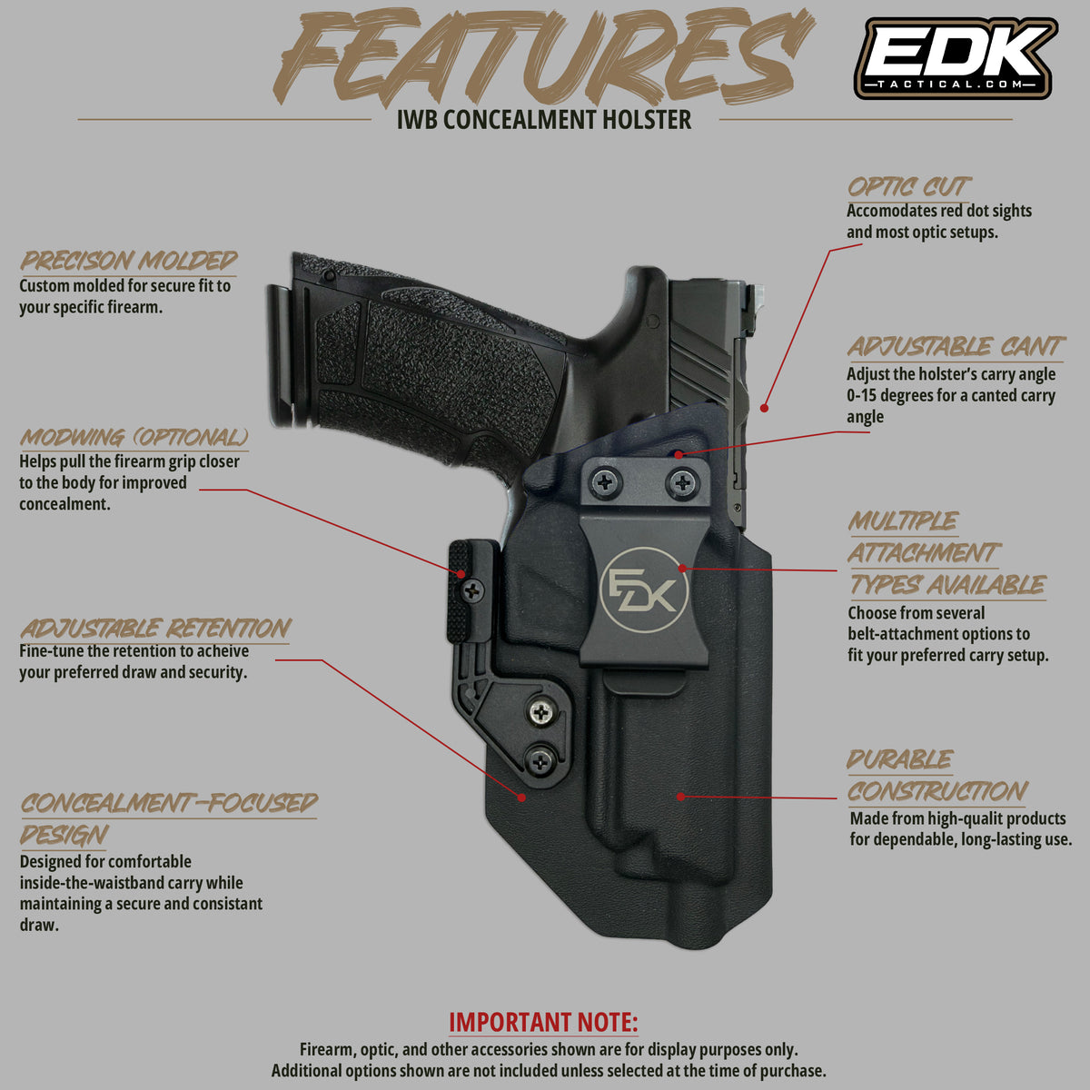 IWB holster that fits Tisas PX-9 Gen 3 Tactical, with labeled optic cut, adjustable retention, cant and optional wing