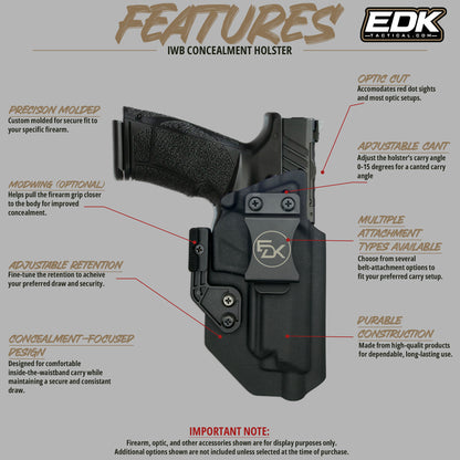 IWB holster that fits Tisas PX-9 Gen 3 Tactical, with labeled optic cut, adjustable retention, cant and optional wing