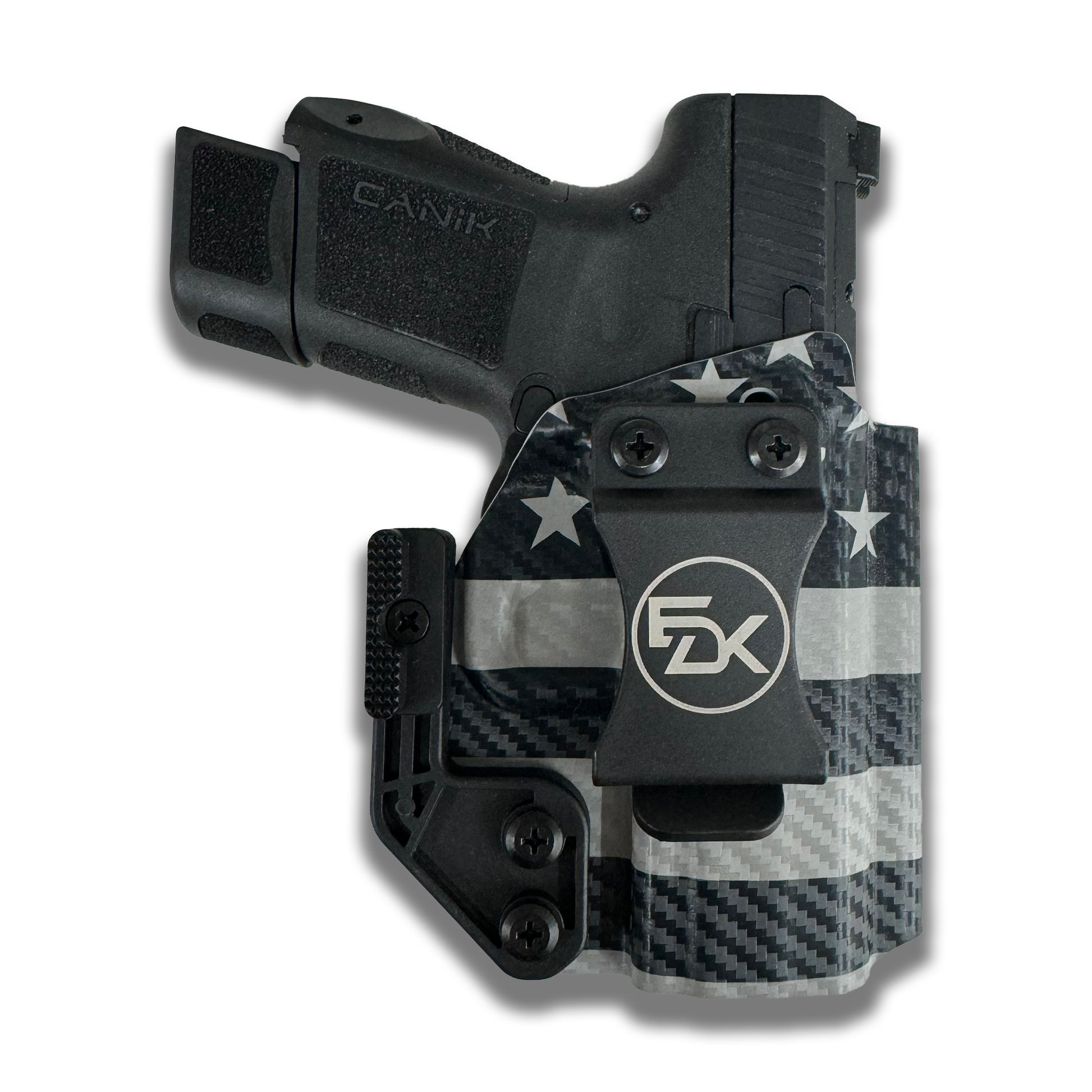 Black American Flag IWB Kydex holster with carbon fiber texture