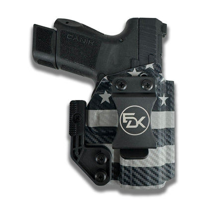 Black American Flag IWB Kydex holster with carbon fiber texture