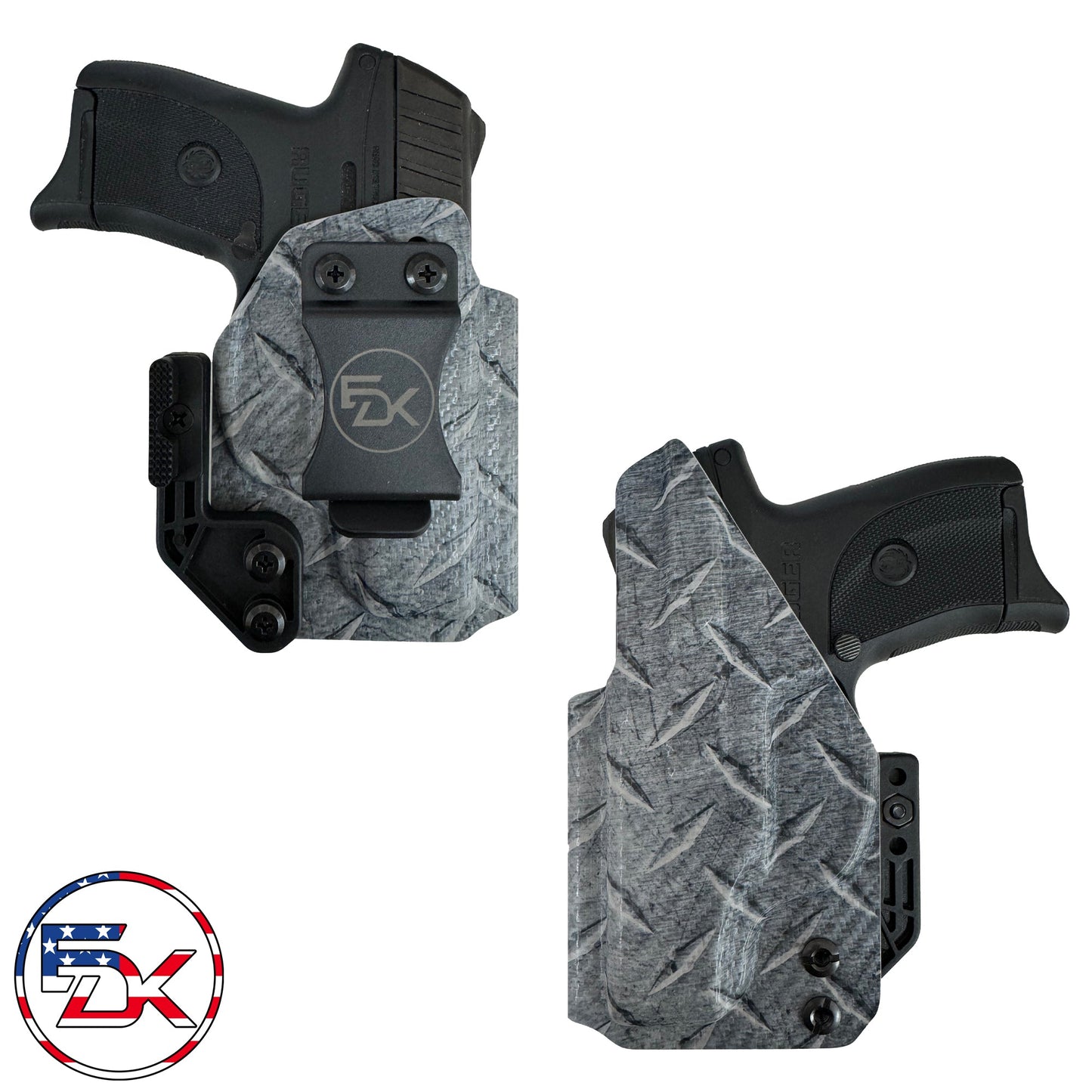 Diamond Plate printed IWB Kydex holster with metallic industrial-style pattern – EDK Tactical