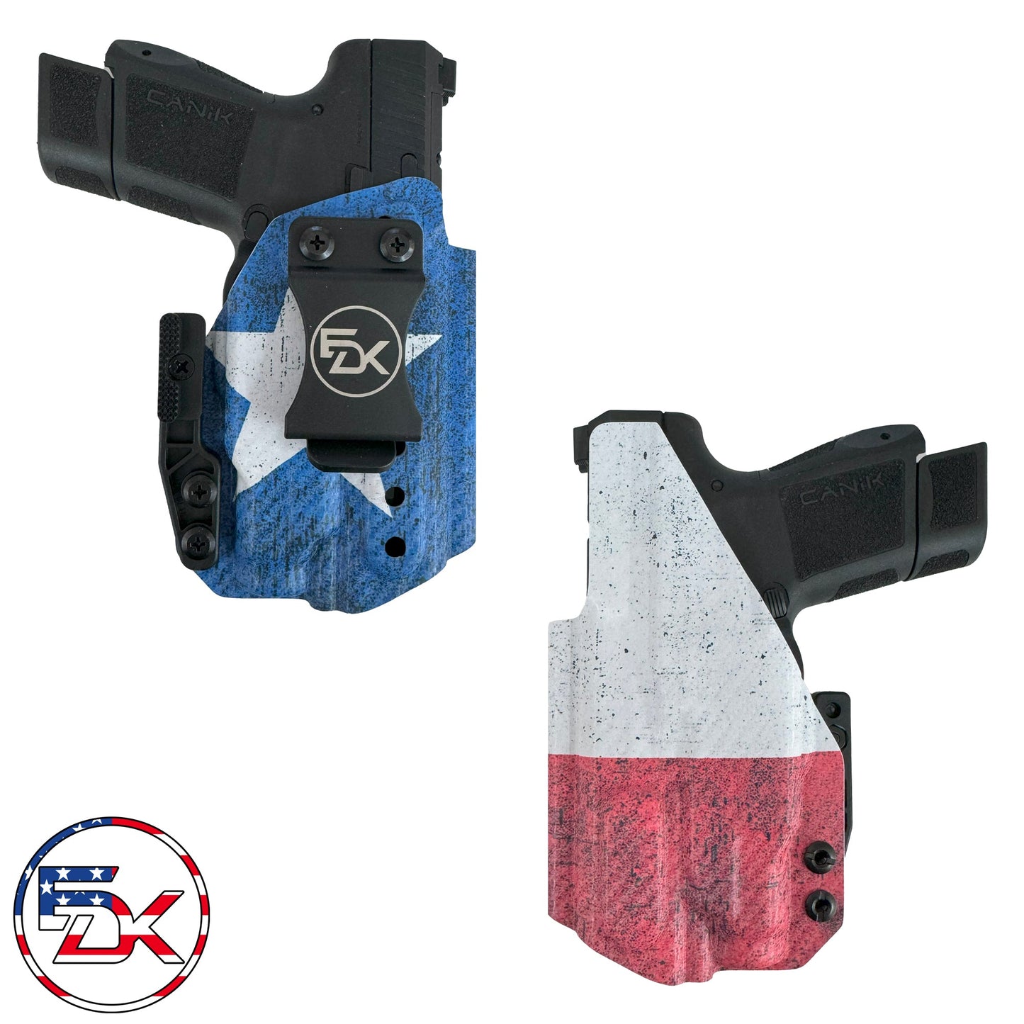 Texas Flag printed IWB Kydex holster with Lone Star red, white and blue design – EDK Tactical