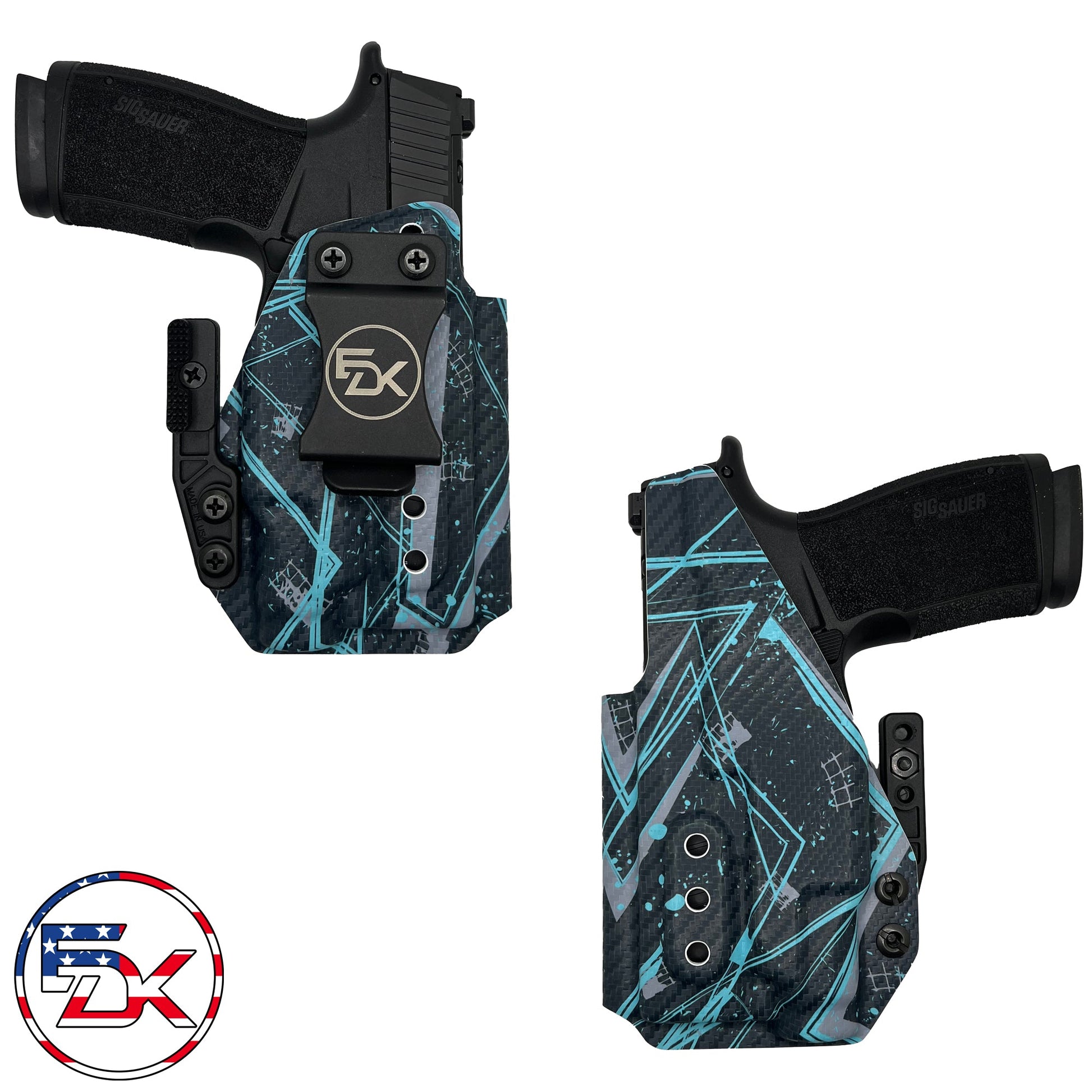 Geometric printed Kydex IWB holster with adjustable retention, belt clip and Modwing – EDK Tactical