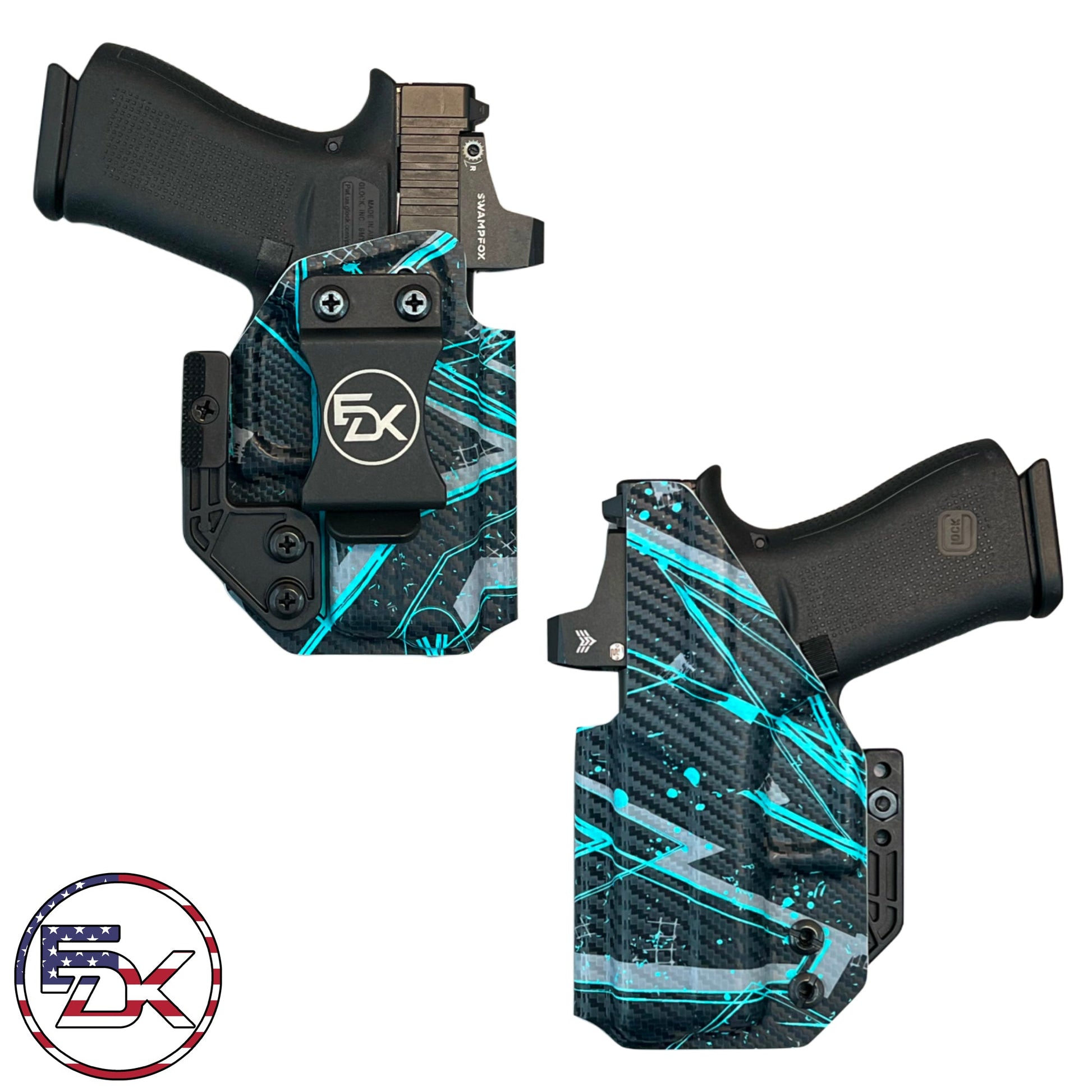 Geometric printed IWB holster with blue and gray design, belt clip and Modwing – EDK Tactical