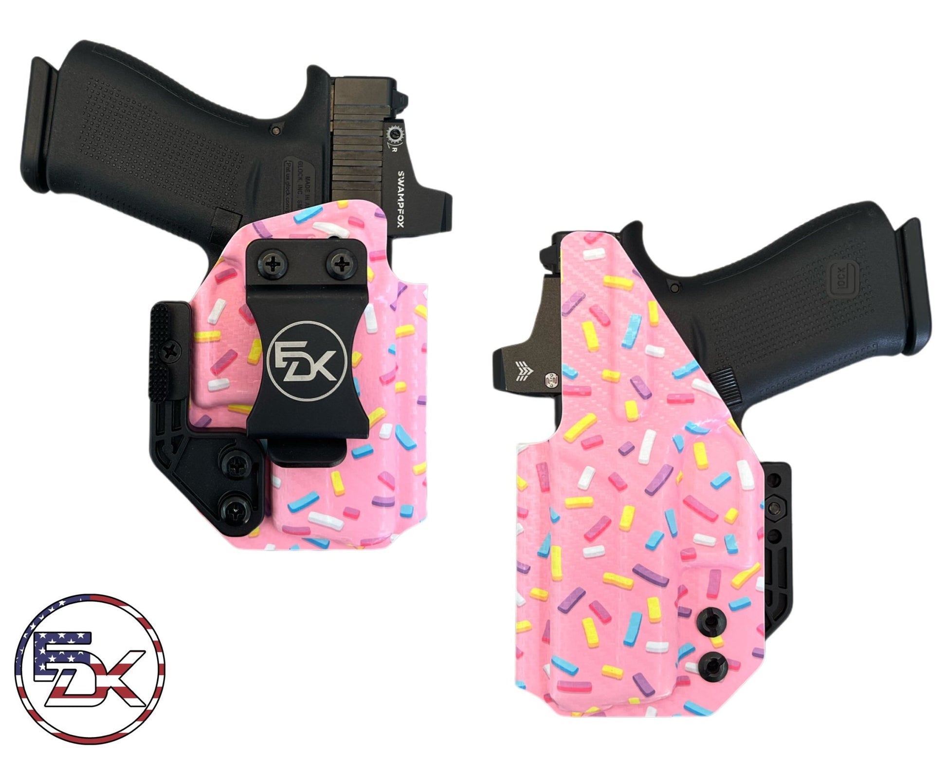 Sprinkles printed IWB holster with adjustable retention, belt clip and Modwing – EDK Tactical