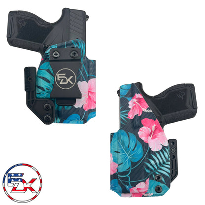 Tropical Love printed IWB holster with colorful tropical design on carbon fiber textured Kydex – EDK Tactical