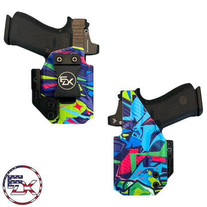 Urban Street Art printed IWB holster with colorful graffiti design on carbon fiber textured Kydex – EDK Tactical