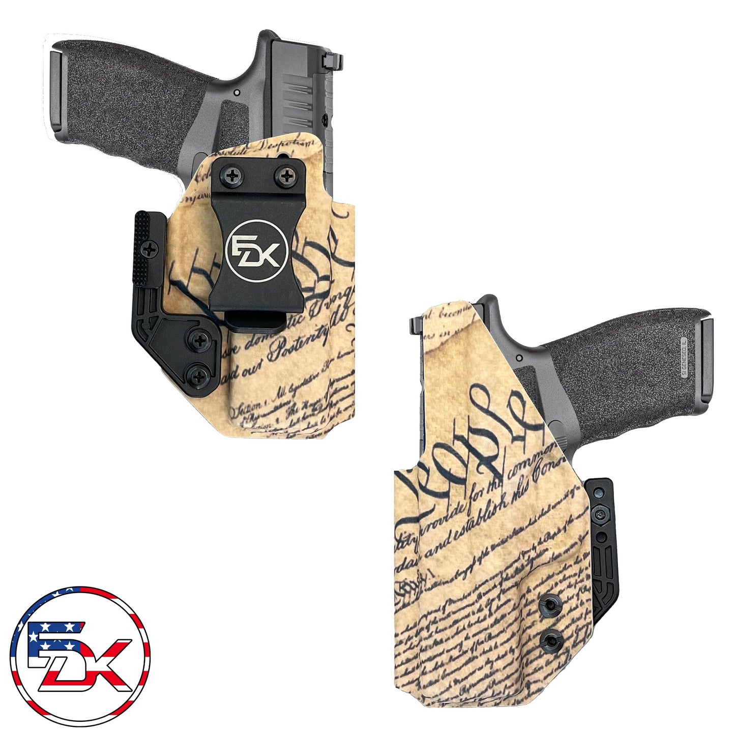 We the People Constitution printed IWB holster with patriotic design on carbon fiber textured Kydex – EDK Tactical